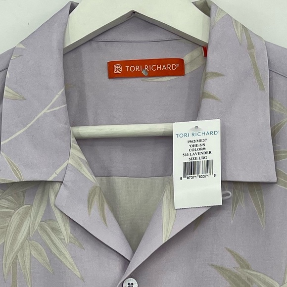 NWT Tori Richard Silk Hawaiian Print Botton Down Shirt in Lavender Size Large - Picture 2 of 6